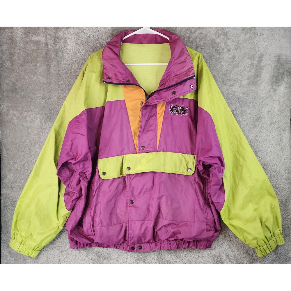 Windbreaker Jacket Unisex Purple Green Colorblock Oversized Full Zip 90s Vintage